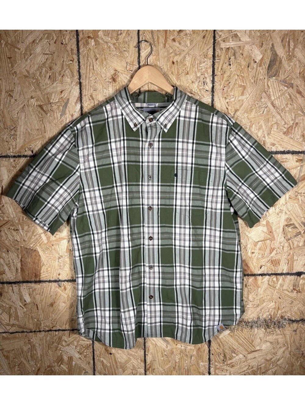 Carhartt Plaid Button Up Shirt Mens XL Relaxed Fit Green Short Sleeve Casual